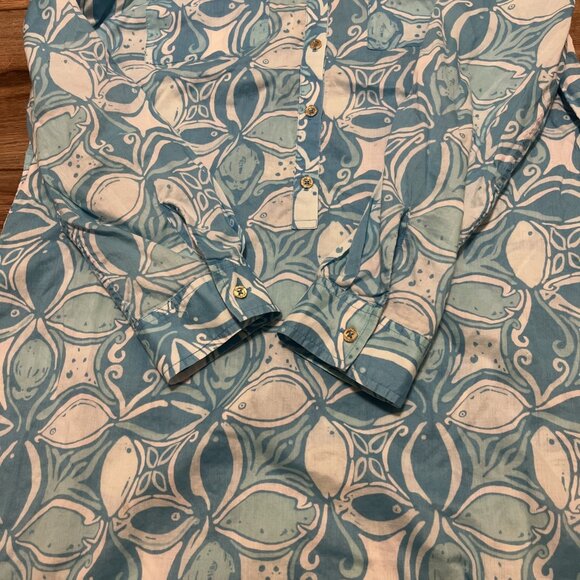Lilly Pulitzer Captiva Tunic Top SZ Small Blue What A Racquet Button Up Blouse - Picture 6 of 11